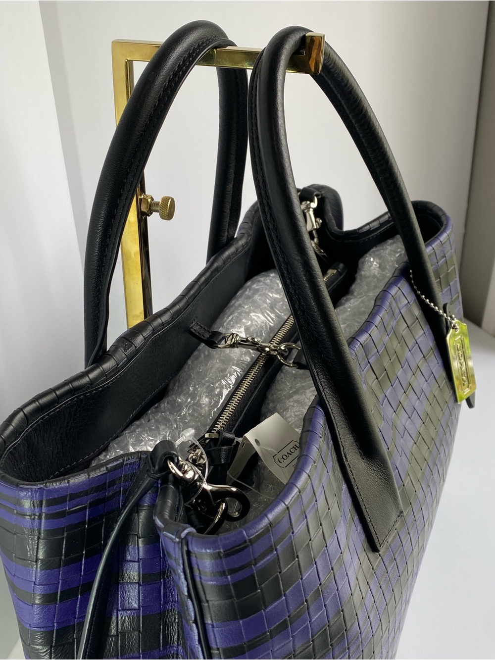 Coach Bleecker Woven Purple and Black Leather Satchel - Picture 7 of 13